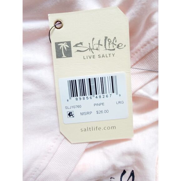 Salt Life L T-Shirt Women's Large Peach Beach Tropical Print on Back COTTON NWT - Picture 8 of 8